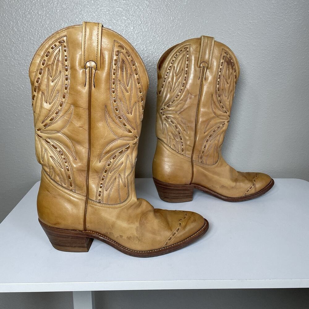 Boulet Boots Mens 7.5 E Wide Brown Golden Leather Cowboy Shoes Western